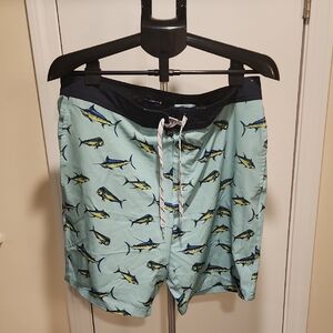 Aqua Fish Print Men's Board Shorts